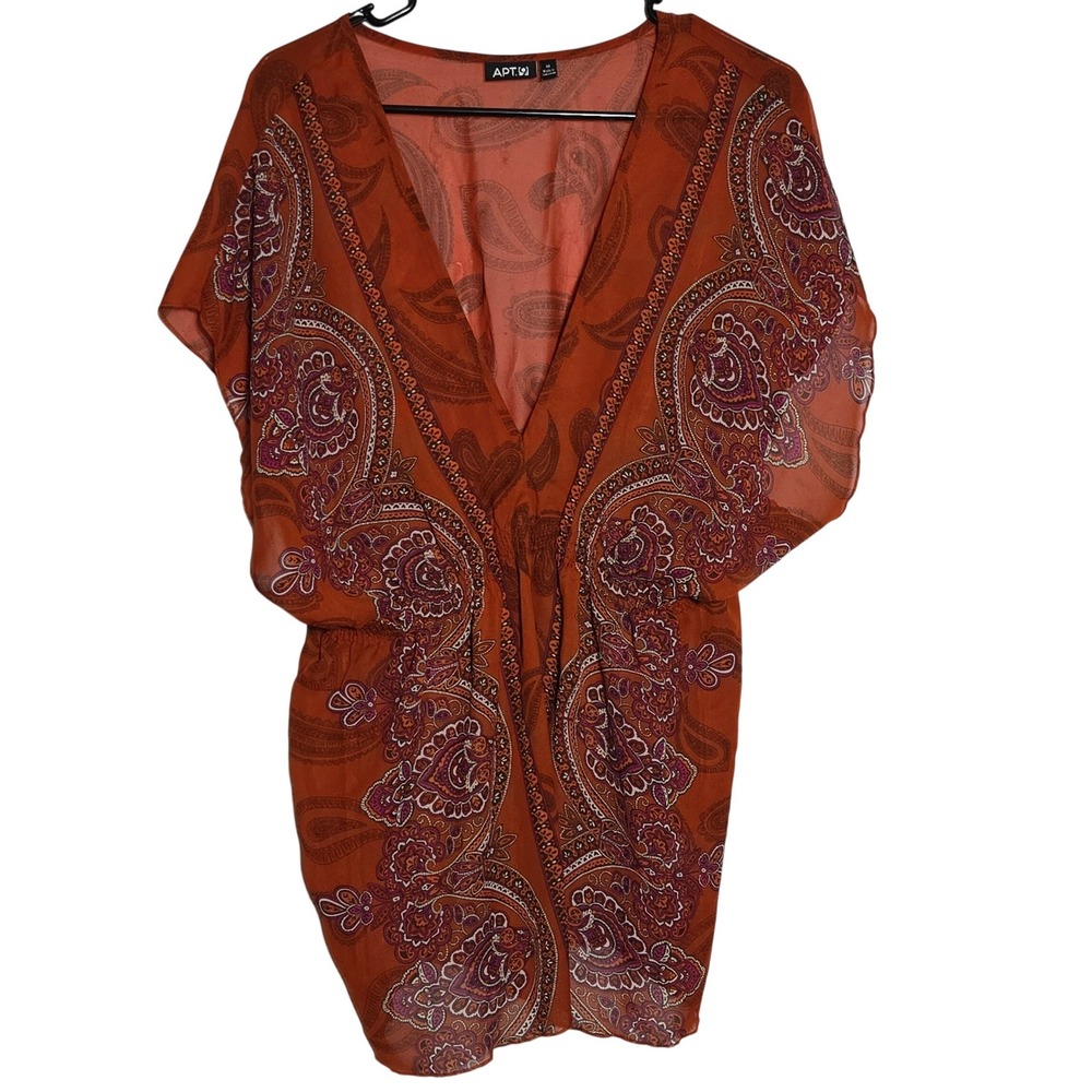 Apt 9 Paisley Sheer Chiffon Top Medium Rust Boho Beach Festival Resort Hippie